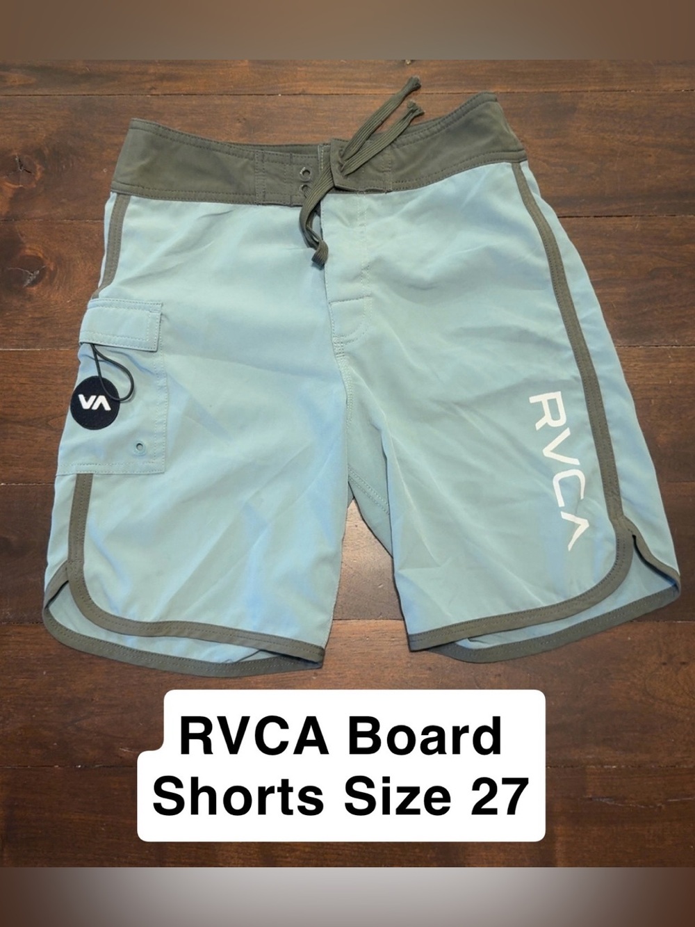 RVCA Light Blue and Olive Green Men's Board Shorts